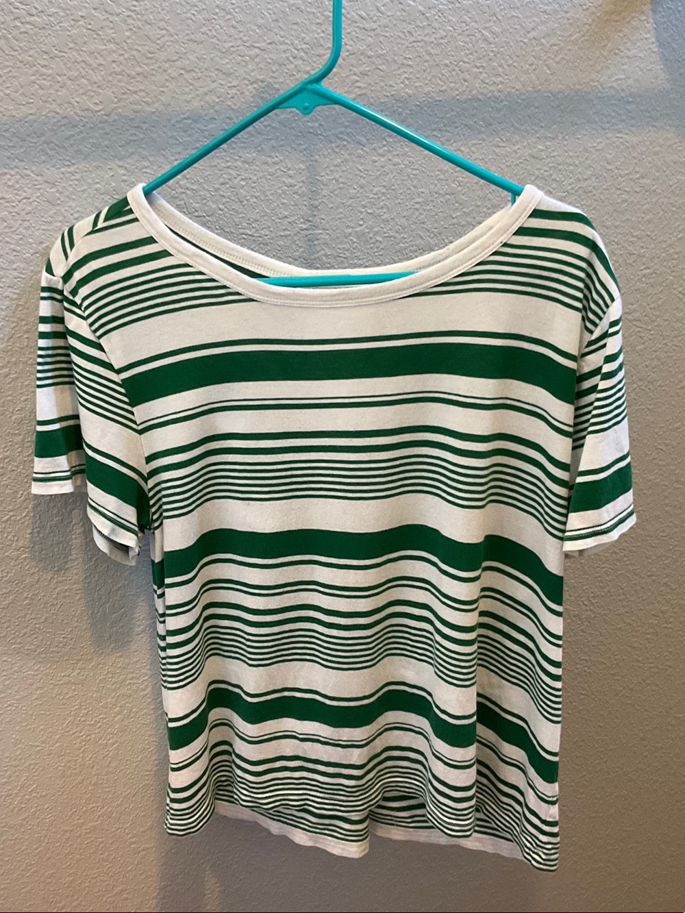 Women's Green and White Striped Short-Sleeve Tee